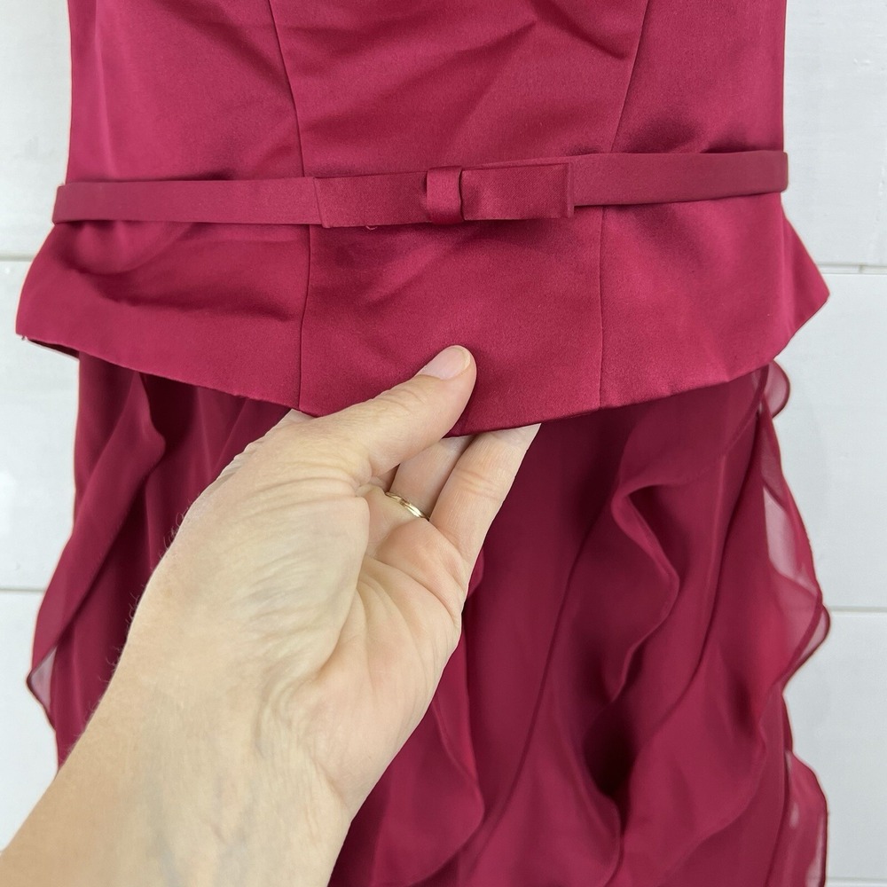 Mon Cheri EVENINGS 6 Halter Ruffle Chiffon Satin Maxi Dress Gown‎ Garnet Formal - Picture 3 of 12